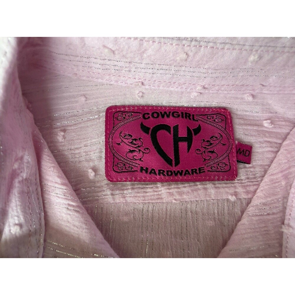 Cowgirl Hardware Girls Pink Long Sleeve Western Pearl Snap Shirt Size M Teen. - Picture 4 of 10